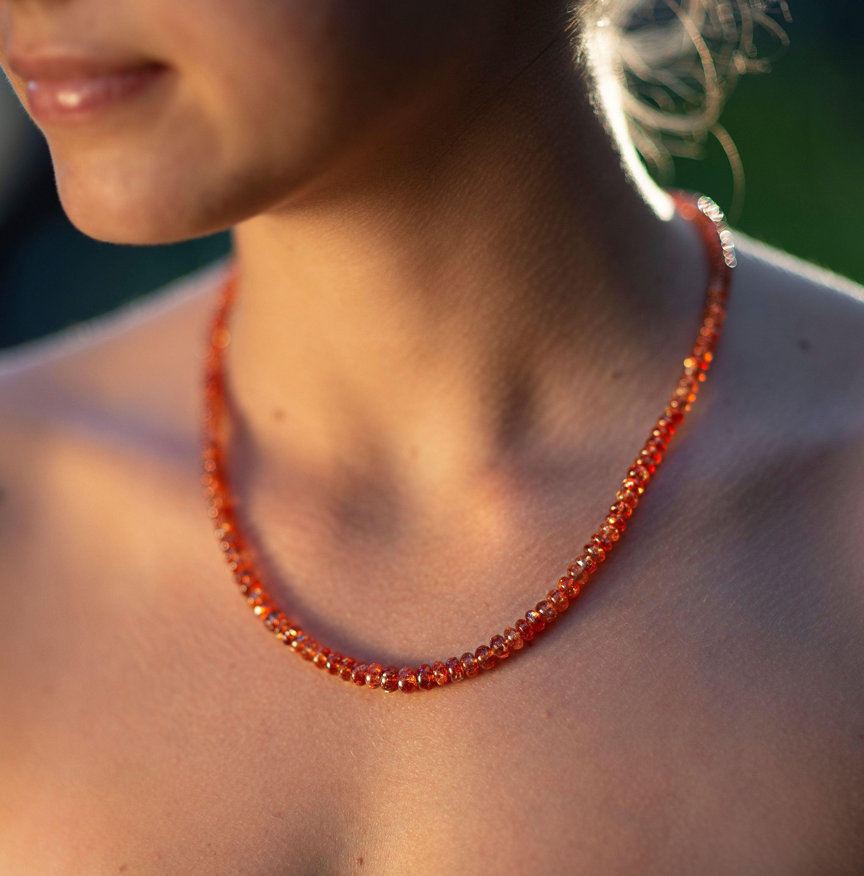 Crystal healing Sunstone gemstone necklace known for radiating light to others