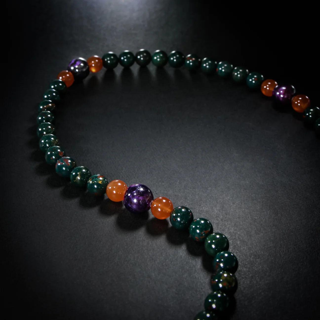 Blood Tonic necklace with Sugilite, Carnelian, Bloodstone therapeutic gemstones - Gemisphere