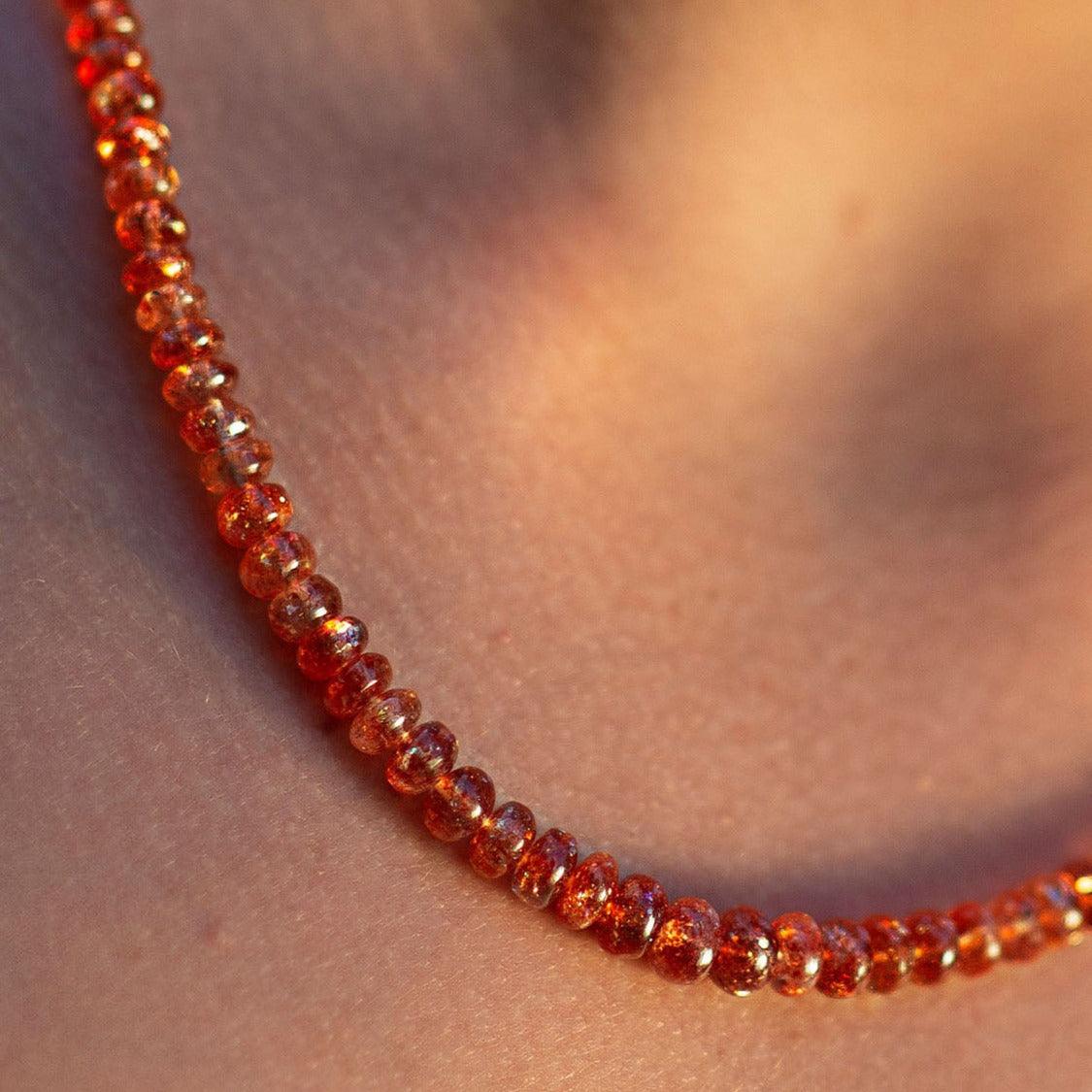 Crystal healing Sunstone gemstone necklace known for radiating light to others