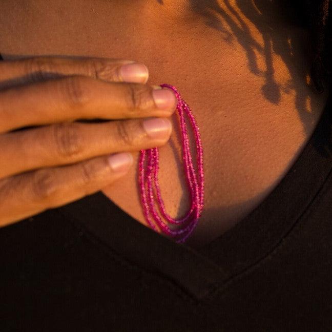 Crystal healing Pink Sapphire necklace known for helping heal emotional wounds