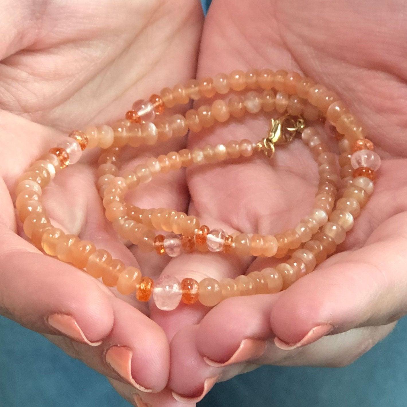 Crystal healing Sun Peach gemstone necklace known for radiating warmth, compassion, and peace