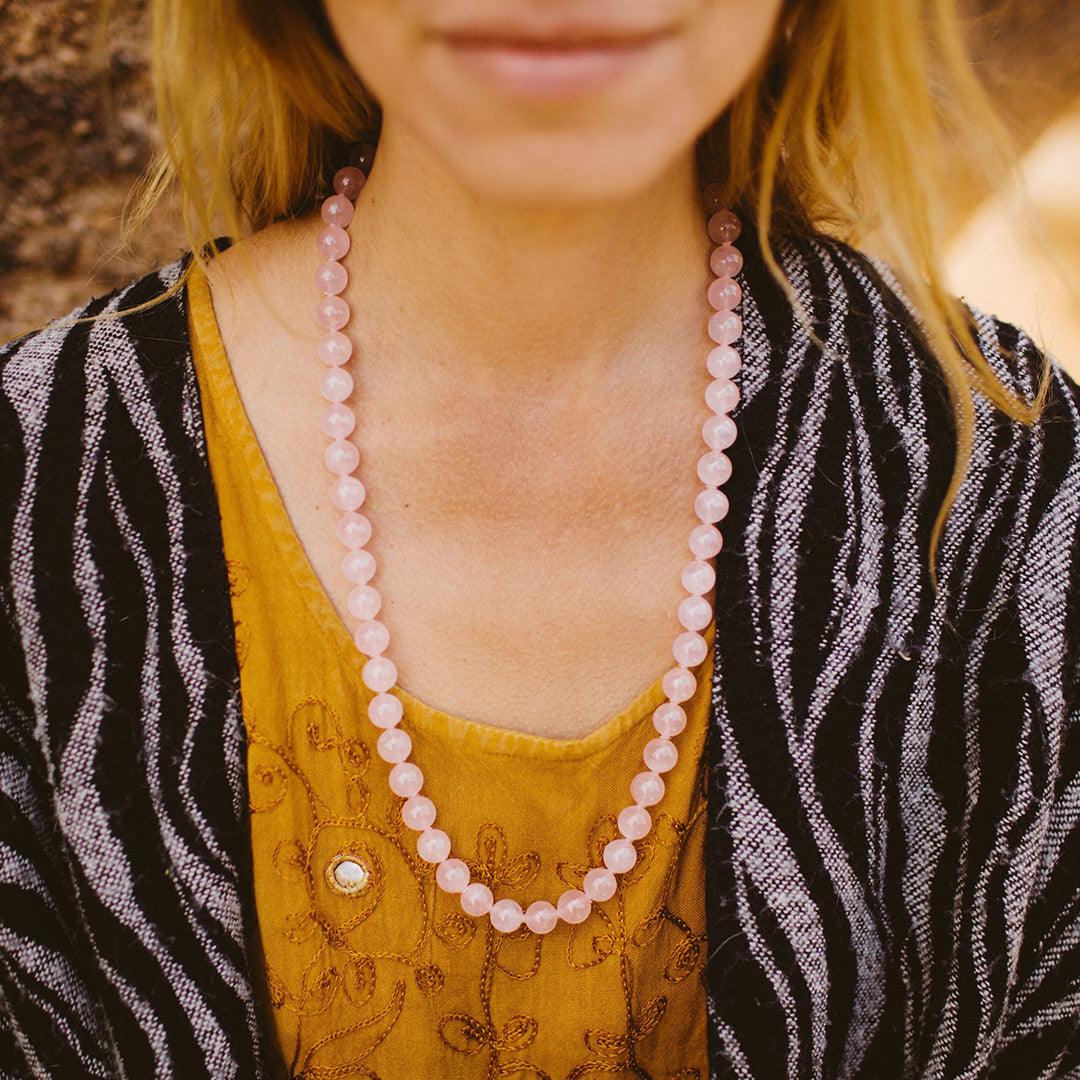 Crystal healing Rose Quartz necklace known for purifying your emotions and healing the heart