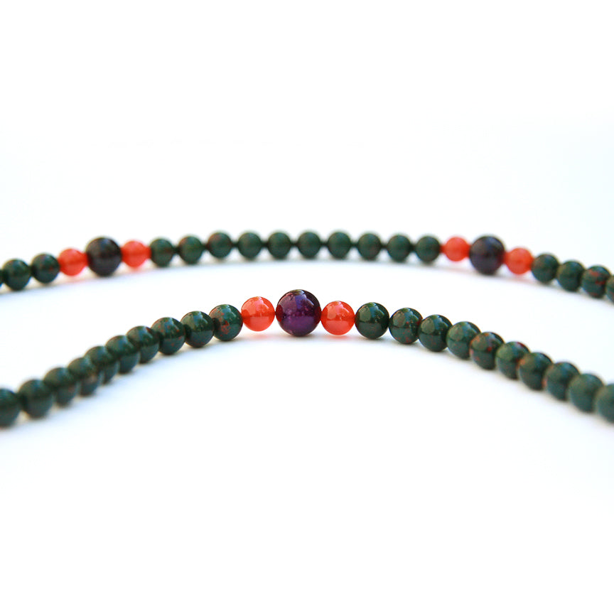 Blood Tonic necklace with Sugilite, Carnelian, Bloodstone therapeutic gemstones - Gemisphere