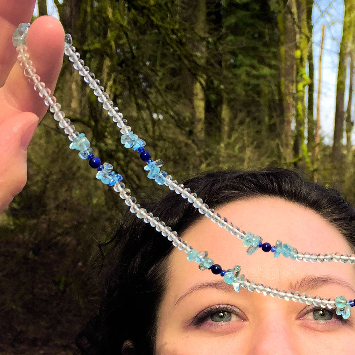 Crystal healing Star Aqua gemstone necklace known to rejuvenate oyour mind and brain