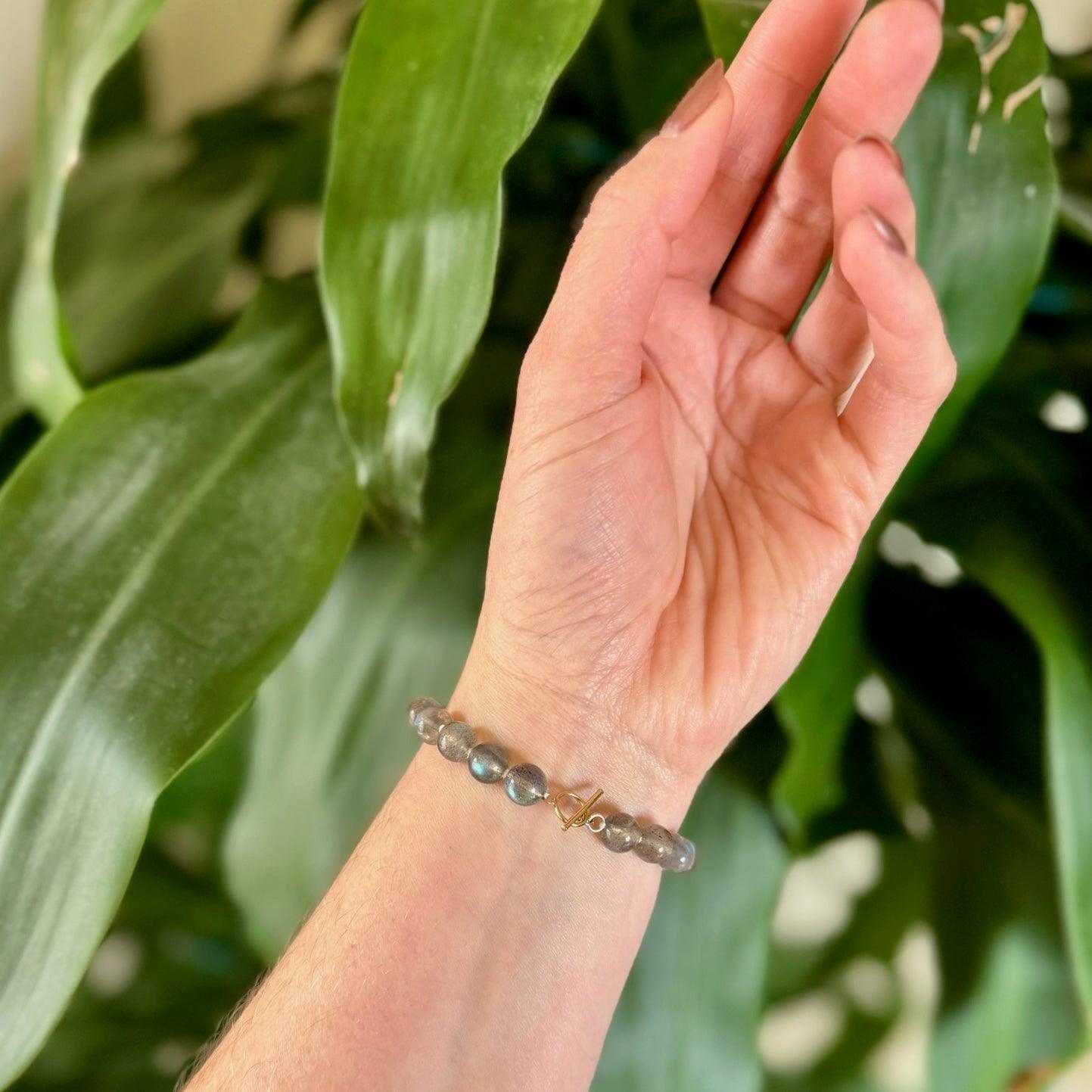 Bracelet En Pierre De Labradorite Avec Fermoir En Argent 925 Plaqué – Bijou Lithothérapie Ajustable